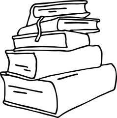 Books for school study or university education, writing diploma, working in classroom. Student, teacher, writer, child all use book for new knowledge, hobby. Hand drawn vintage vector illustration.