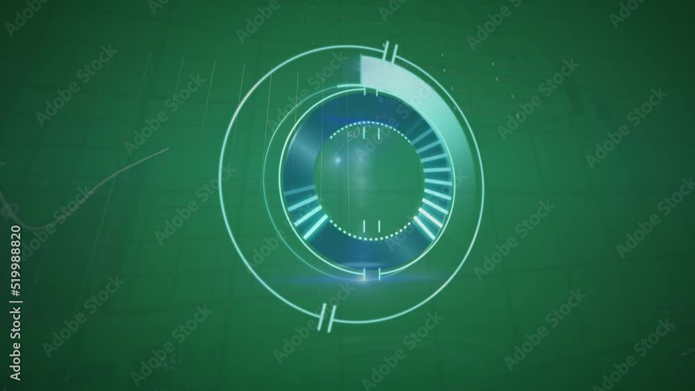Aufkleber animation of processing circle and financial graphs on green digital screen