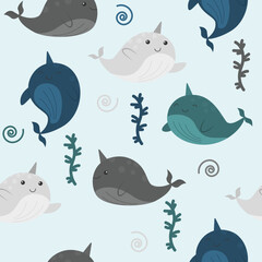 cute cartoon narwhals pattern © Olga