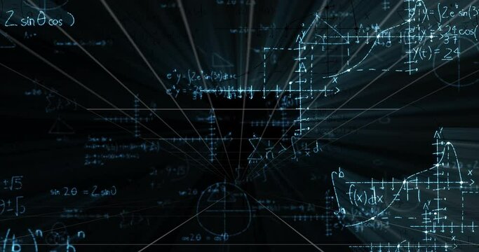 Animation of digital screen with math formulas over black background