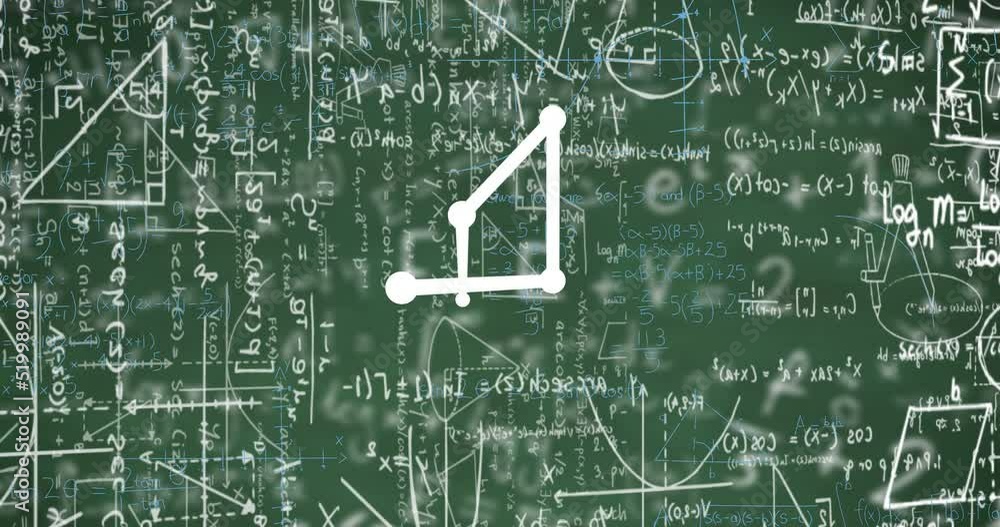 Poster animation of digital screen with scientific data, graphs and math formulas on green background