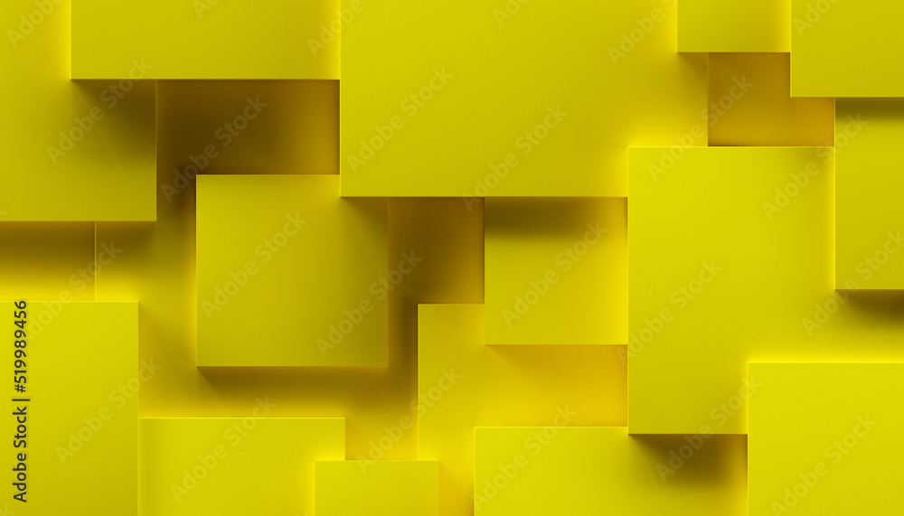 Poster abstract background made of yellow cubes. 3d rendering