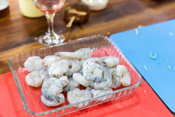 peeled raw prawns, shrimp, cooking