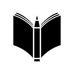 Fototapeta premium Pen and open book, notebook. Isolated simple black vector illustration on white background.