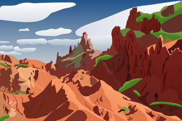 Landscape. Vector. Fairy Tale Canyon in Issyk-Kul