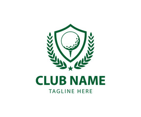 Golf Sport Logo With Shield, Ball and Laurel Wreath vector. Golf Logo Design Vector. Golf Ball Logo