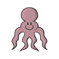 Sea life, cute pink octopus character, cartoon-style vector illustration