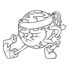 Coloring illustration of cartoon stretching earth