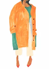 Fotobehang fashion sketch .  woman in trench coat. watercolor   on paper. illustration © Anna Ismagilova