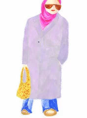 Gordijnen fashion sketch.  woman in coat. watercolor   on paper. illustration © Anna Ismagilova