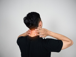 Back side man gesture pain neck isolated