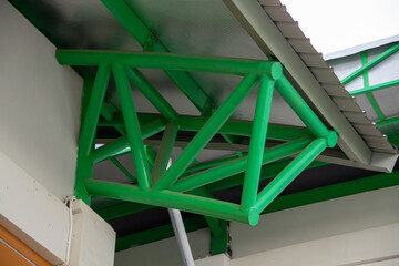 Steel frame on the roof of the hall building