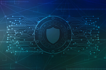 Protect and Security concept. Digital Shield on abstract technology background, Cyber security and information or network protection. Future technology web services for business and internet project