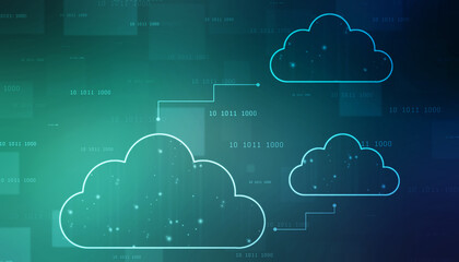 2d illustration of Cloud computing, Digital Cloud computing Concept background. Cyber technology, internet data storage, database and data server concept