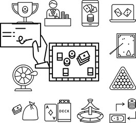 Board game, casino icon in a collection with other items