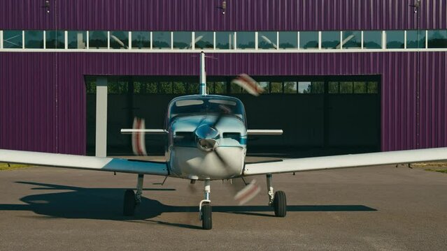 Starting the engine propeller of a single-engine private aircraft.