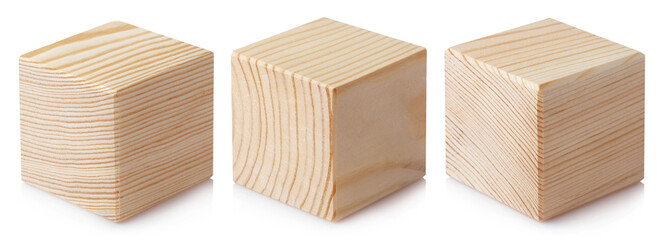 Wooden cubes set, isolated on white background