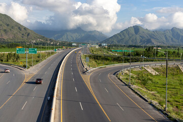 Bird eye view of National highway leads to the entrance of the Swat expressway, Khyber Pakhtunkhwa,...