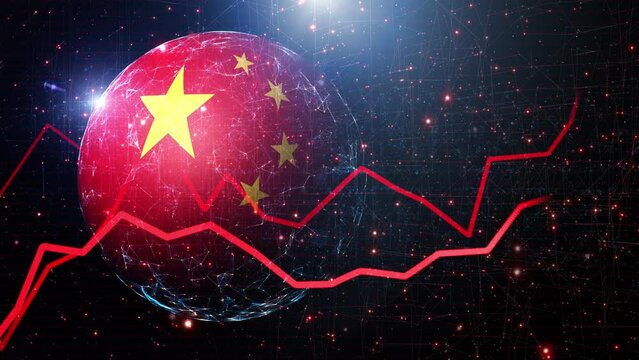 Negative business data info graphics and 3d china flag sphere rotation. 