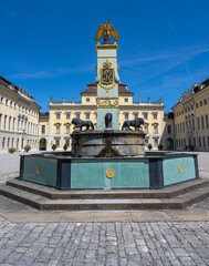 Fototapeta premium Residenzschloss Ludwigsburg castle with a wonderful fountain. Middle courtyard with a view of the old main building. Baden-Wuerttemberg, Germany, Europe