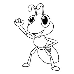 Cute ant cartoon coloring page illustration vector. For kids coloring book.