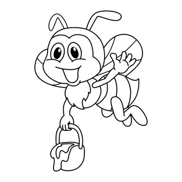 Cute bee cartoon coloring page illustration vector. For kids coloring book.