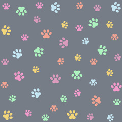Cat or Dog Footprints Vector Seamless Pattern. Pastel Cat Paw Background.