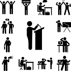 Businessman spiker conference icon in a collection with other items