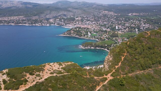 Drone view of Cassis and Cap Canaille cliff in Provence, France