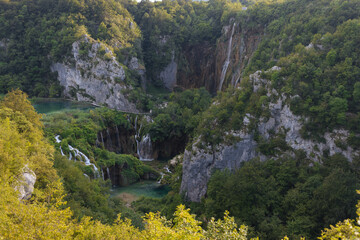 ariel view of the lakes in the Croatian National Park Plitvice 