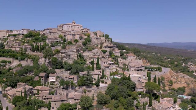 Drone shot of Gordes village in the Provence-Alpes-Cote d'Azur region in France