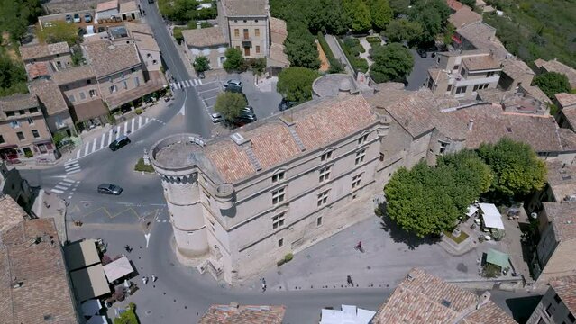 Aerial of a castle in Gordes village in Provence, France