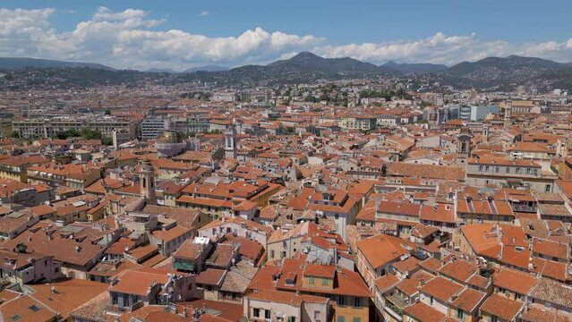 Flying over the old town of Nice, Cote d'Azur, France