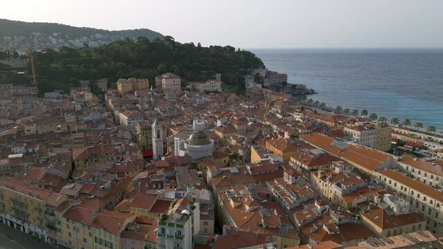 Aerial shot of the old town of Nice, Cote d'Azur, France