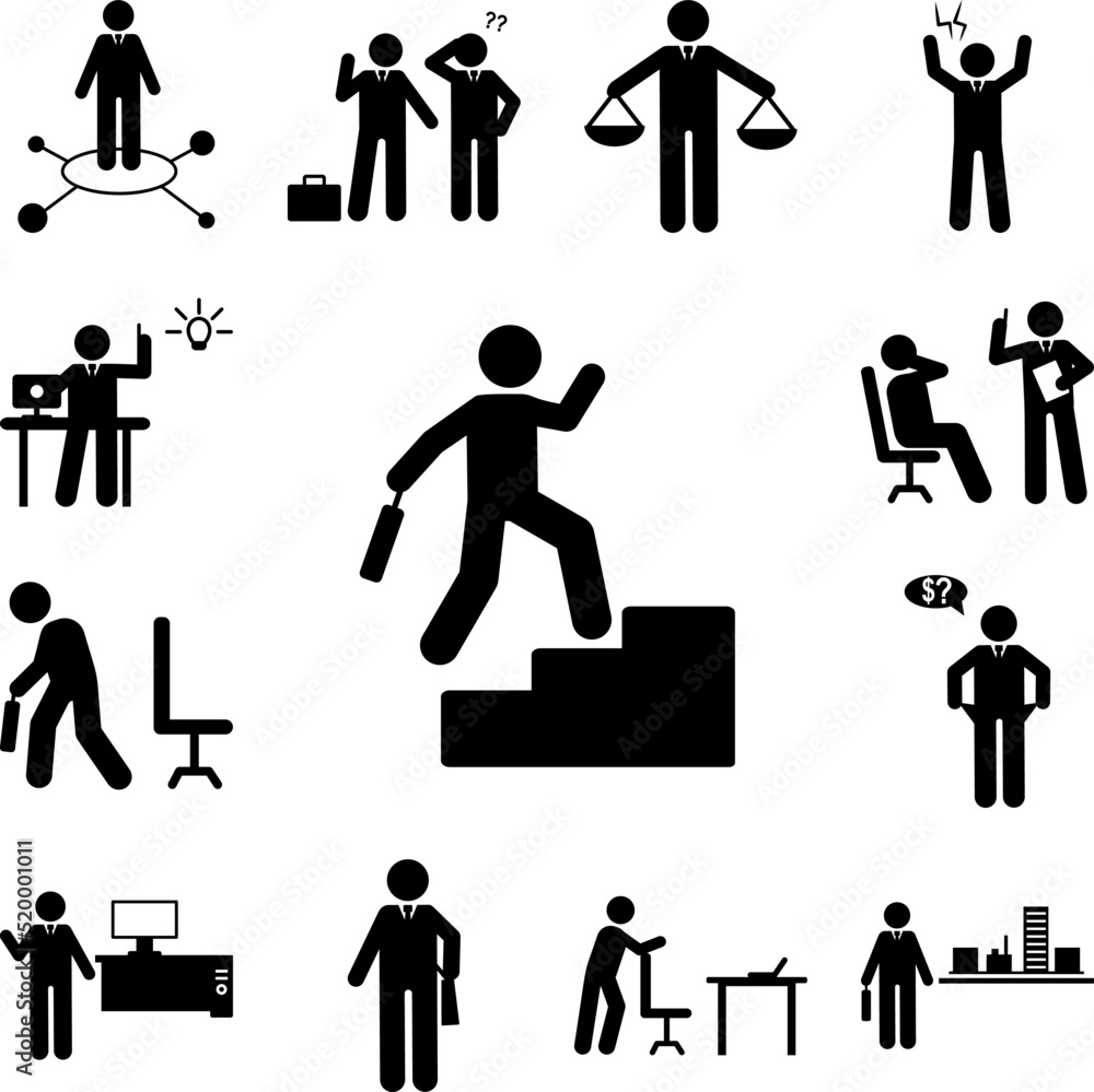 Poster businessman running stairs icon in a collection with other items