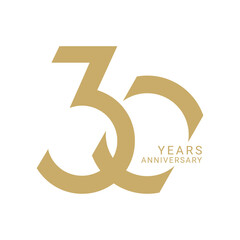 30 Years Anniversary Logo, Vector Template Design element for birthday, invitation, wedding, jubilee and greeting card illustration. - obrazy, fototapety, plakaty