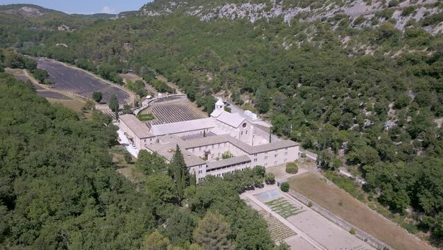 Aerial shot of Senanque Abbey near Gordes village in Provence, France