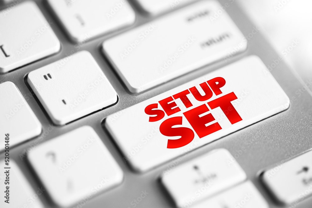Poster setup set text button on keyboard, concept background
