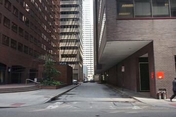 City Alley Between Skyscrapers on Sunny Day