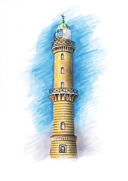 gemalter Alter Leuchtturm in Warnemünde