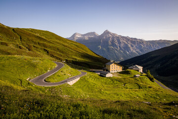 The beautiful sunrise in Splugen Pass (Italy)