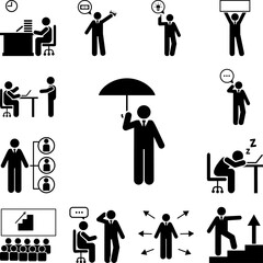 Umbrella, home, businessman icon in a collection with other items