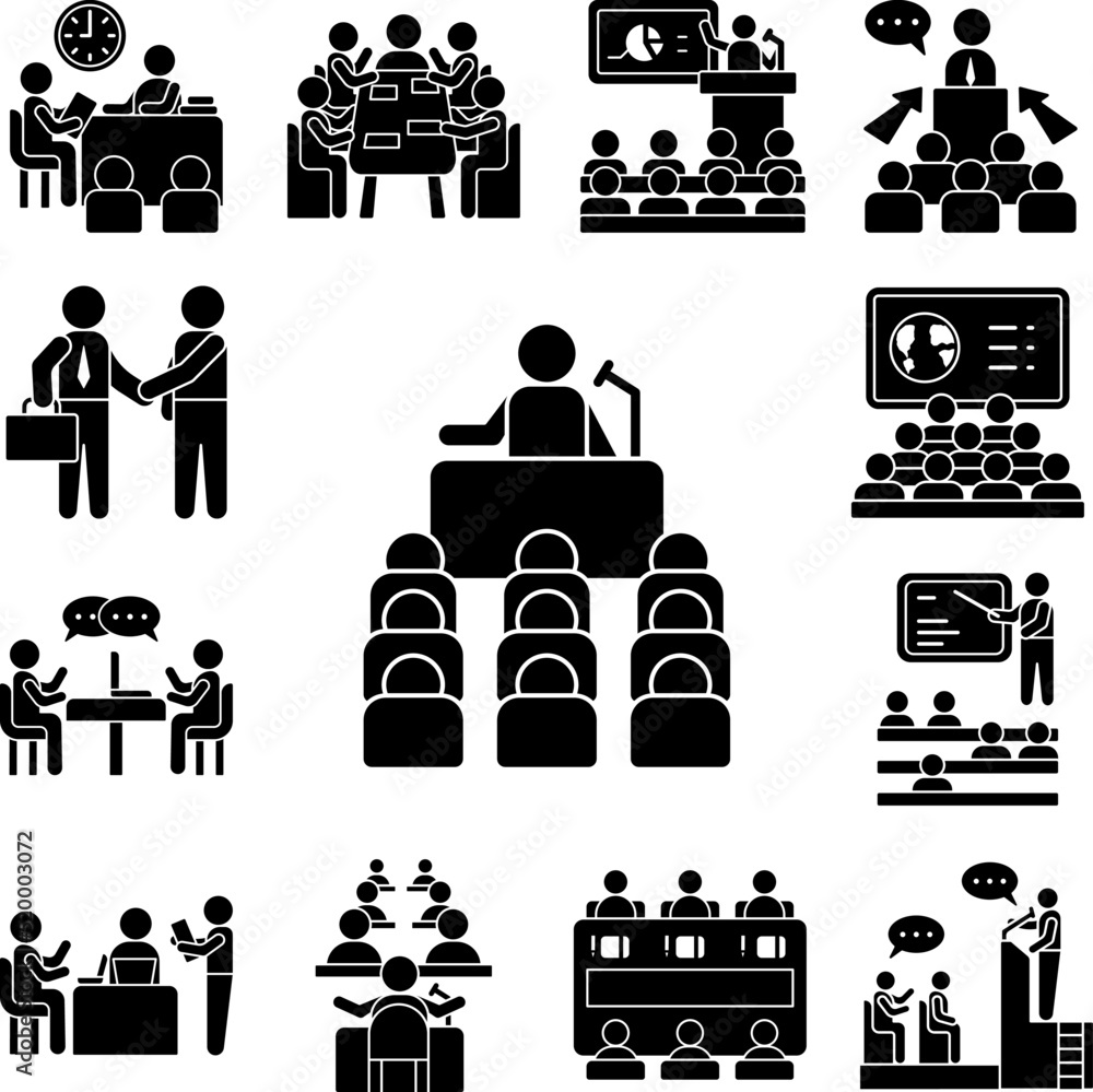 Poster microphone training table icon in a collection with other items
