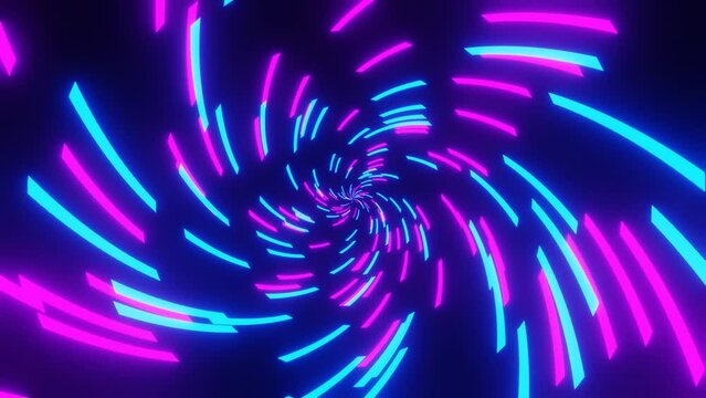 Hypnotizing background with purple and cyan spiraling rotating around the center lines. 3d abstract motion graphic backdrop
