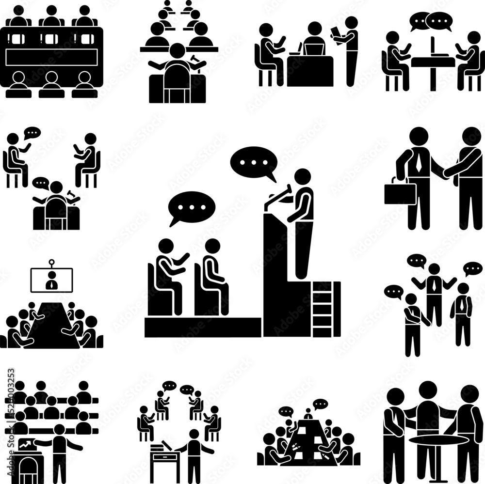 Poster trainer questions chat bubbles icon in a collection with other items