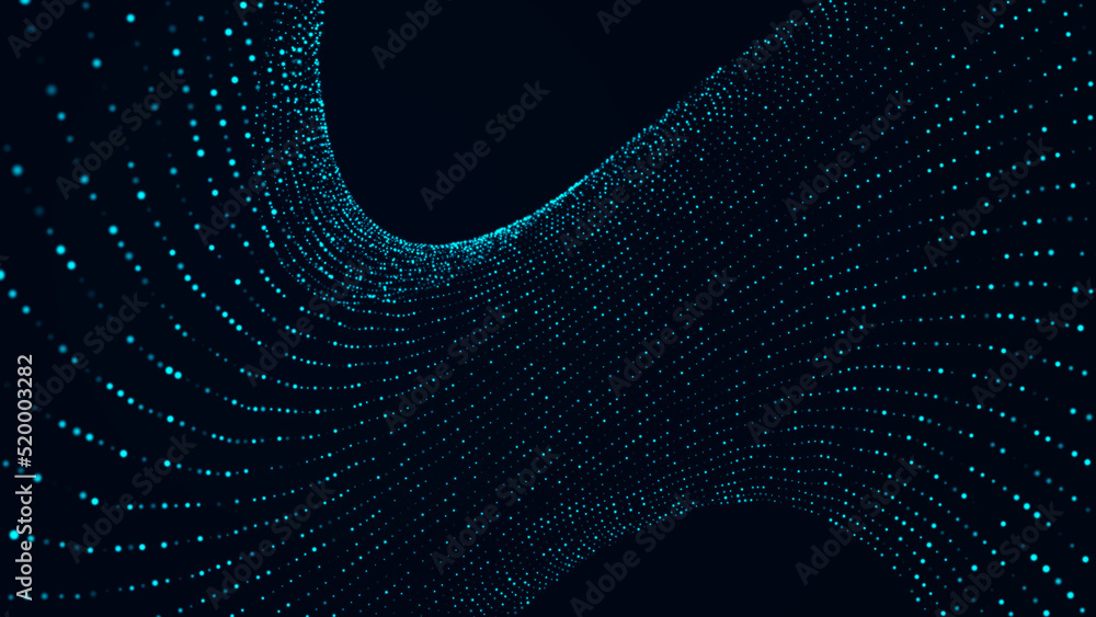 Poster digital background with movement of glowing particles. complex technologies of big data. 3d renderin