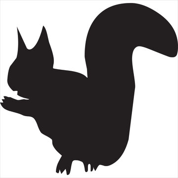 Vector, Image of squirrel silhouette icon, black and white color, transparent background

