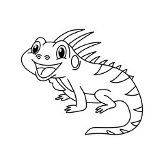 Cute iguana cartoon coloring page illustration vector. For kids coloring book.