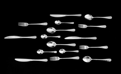tableware on black background