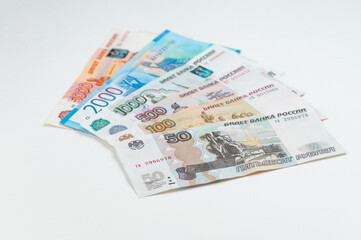Obraz na płótnie Canvas Russian rubles background. Money background and texture. Banknotes of different denominations